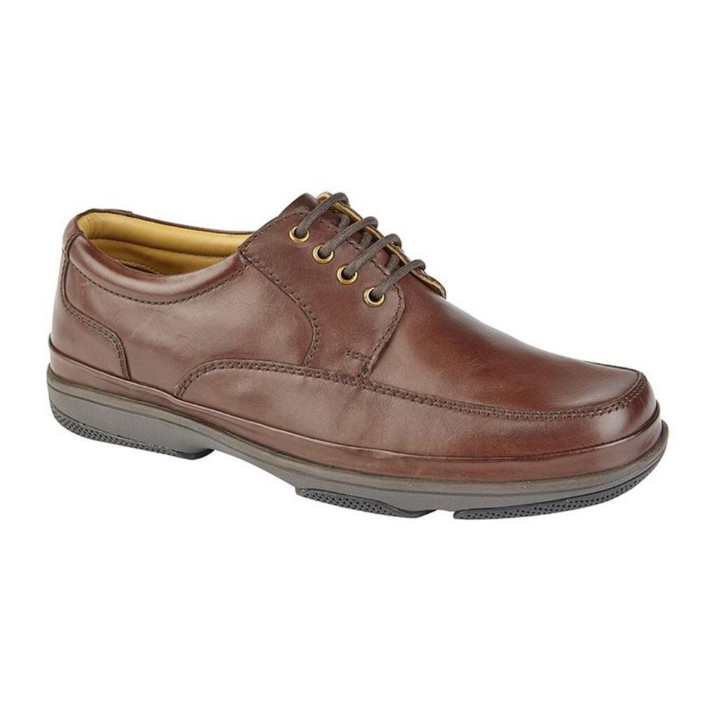 Roamers Mens Leather Wide Fit 4 Eye Deluxe Casual Shoes / Brown